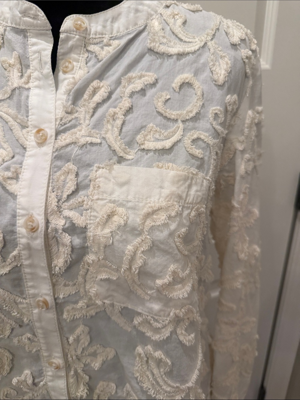 Anthropologie White Cream Embroidered Button-Up Blouse - Picture 3 of 5